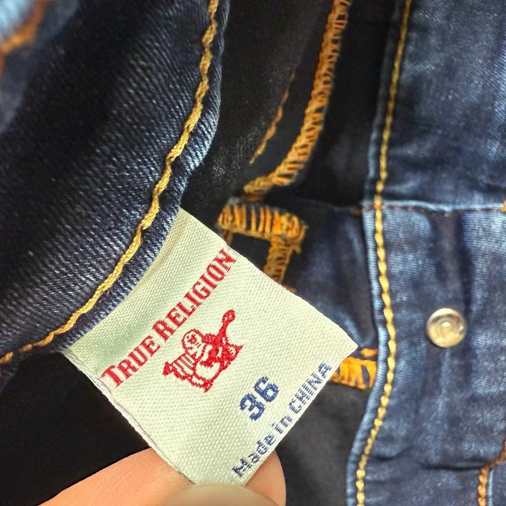 True Religion Jeans Men's 36 Blue Straight Mid Rise Denim Billie Contrast Stitch